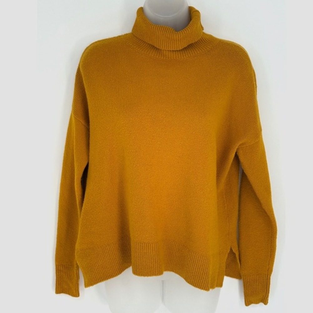 LOFT‎ Mustard Yellow Turtleneck Sweater XS Oversized Cotton Wool Blend 90-49 - Picture 2 of 13